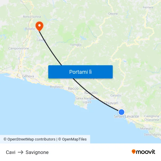 Cavi to Savignone map