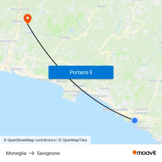 Moneglia to Savignone map
