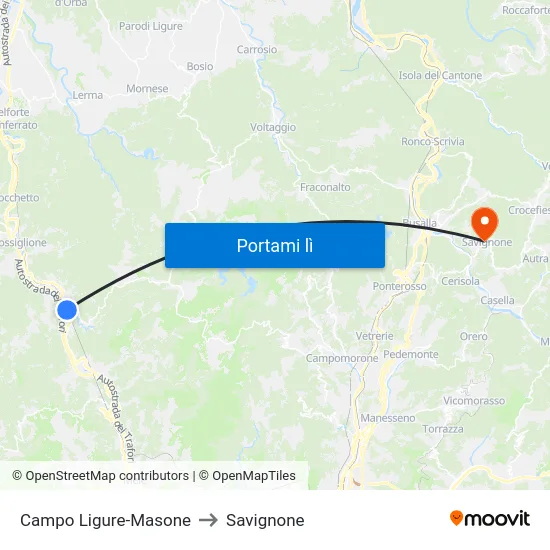 Campo Ligure-Masone to Savignone map