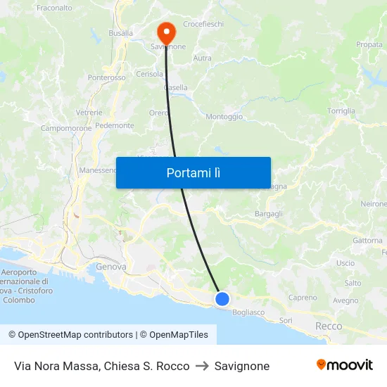 Via Nora Massa, Chiesa S. Rocco to Savignone map