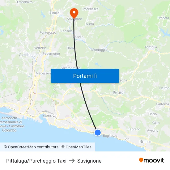 Pittaluga/Parcheggio Taxi to Savignone map