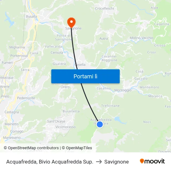 Acquafredda, Bivio Acquafredda Sup. to Savignone map