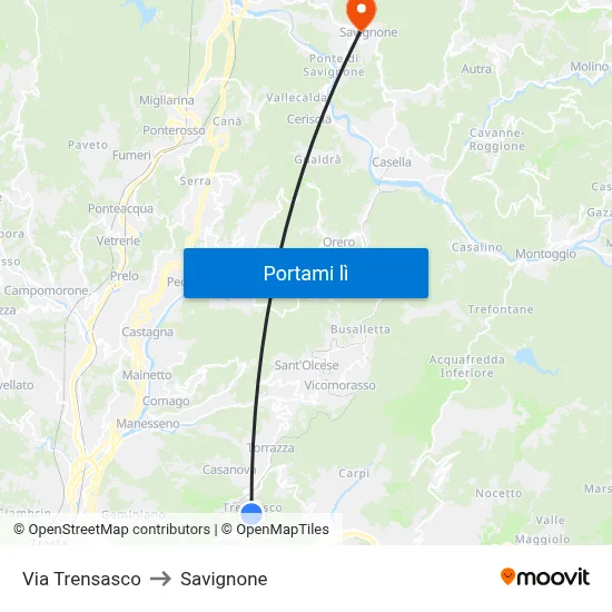 Via Trensasco to Savignone map