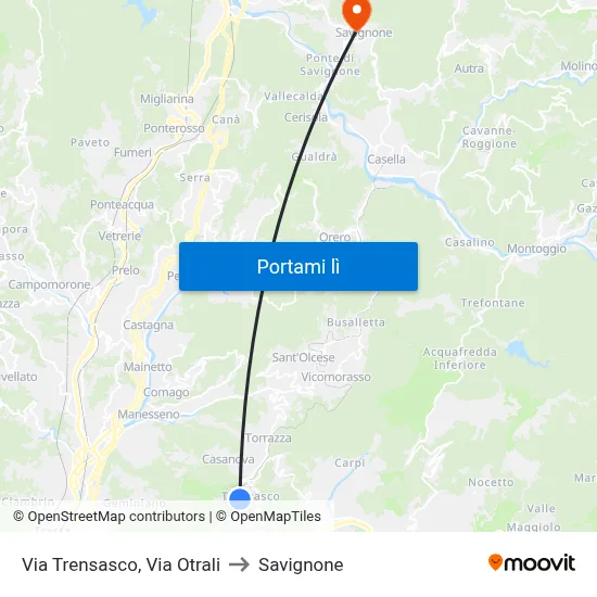 Via Trensasco, Via Otrali to Savignone map
