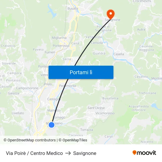 Via Poirè / Centro Medico to Savignone map