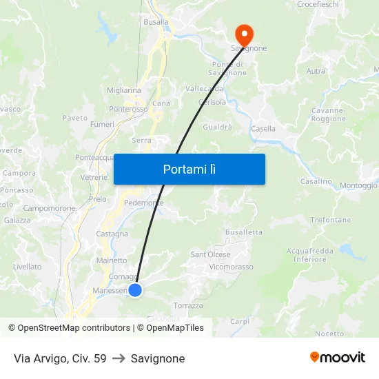 Via Arvigo, Civ. 59 to Savignone map