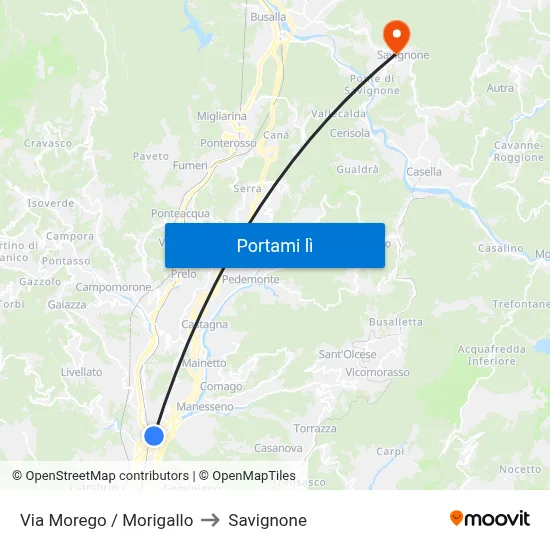 Via Morego / Morigallo to Savignone map