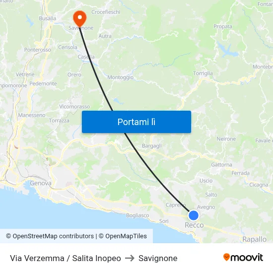 Via Verzemma / Salita Inopeo to Savignone map