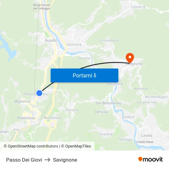 Passo Dei Giovi to Savignone map
