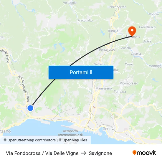 Via Fondocrosa / Via Delle Vigne to Savignone map