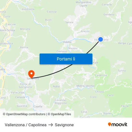 Vallenzona / Capolinea to Savignone map