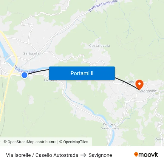 Via Isorelle / Casello Autostrada to Savignone map