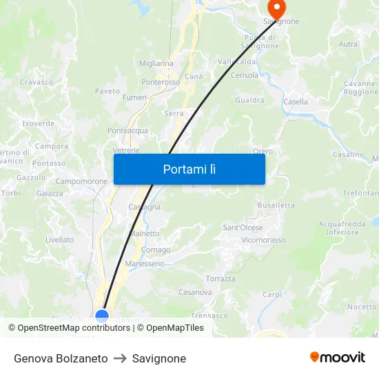 Genova Bolzaneto to Savignone map