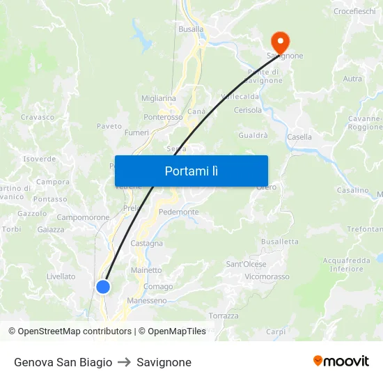 Genova San Biagio to Savignone map
