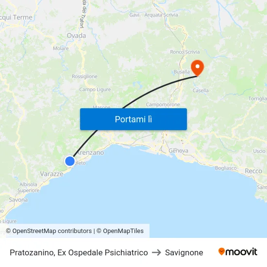 Pratozanino, Ex Ospedale Psichiatrico to Savignone map
