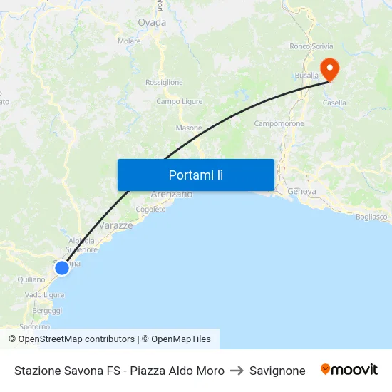 Stazione Savona FS - Piazza Aldo Moro to Savignone map