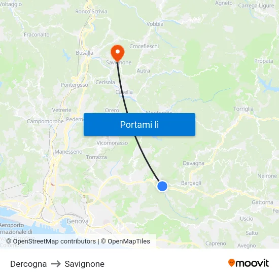 Dercogna to Savignone map