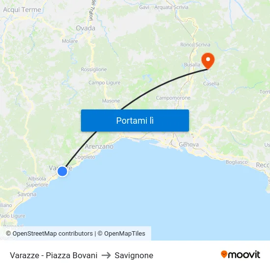 Varazze - Piazza Bovani to Savignone map