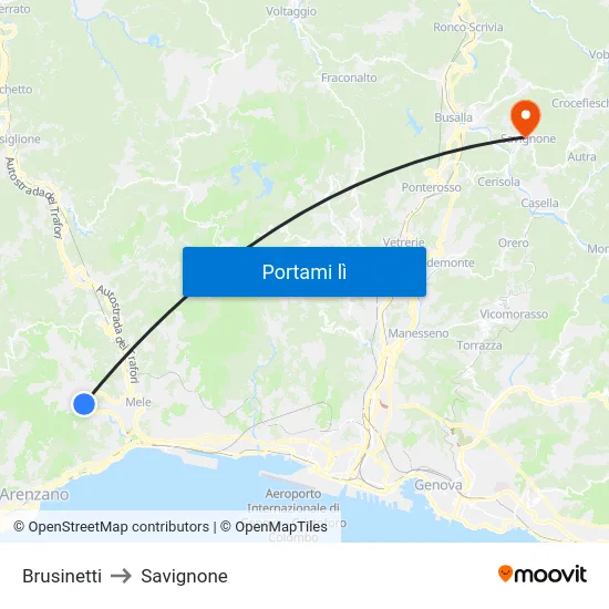 Brusinetti to Savignone map