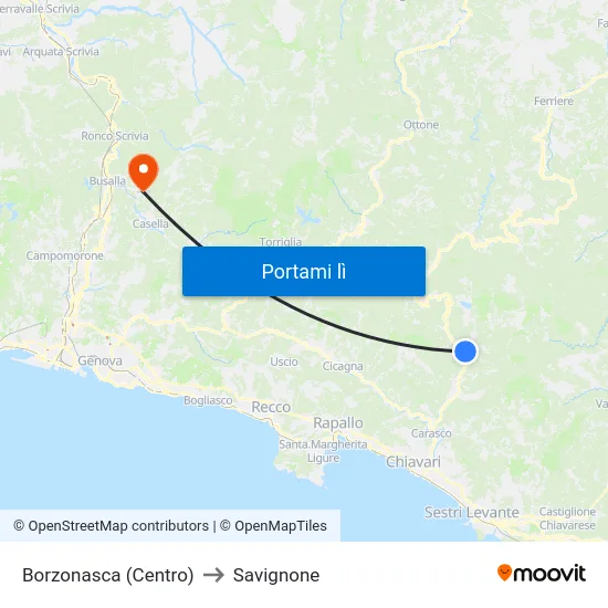 Borzonasca (Centro) to Savignone map