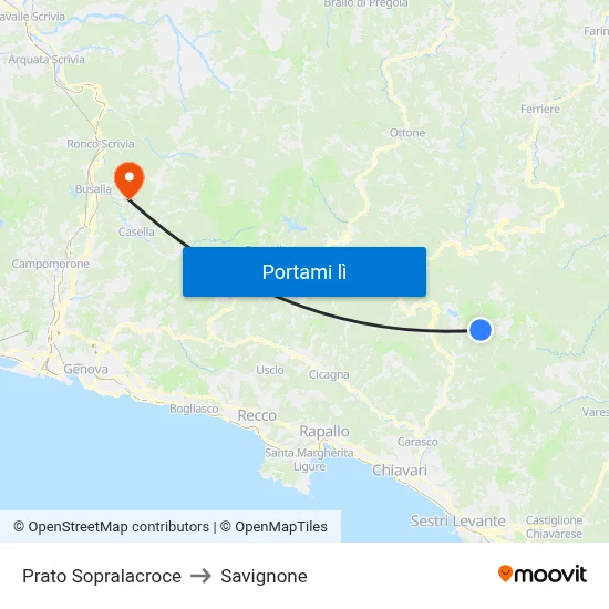 Prato Sopralacroce to Savignone map