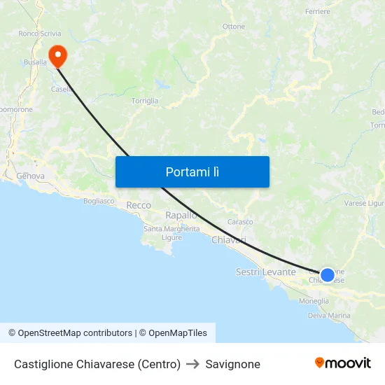 Castiglione Chiavarese (Centro) to Savignone map