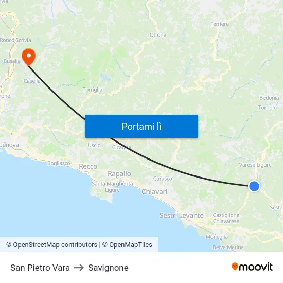 San Pietro Vara to Savignone map