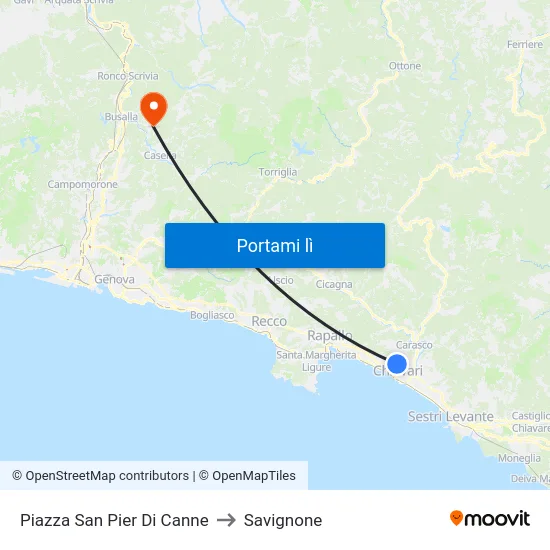 Piazza San Pier Di Canne to Savignone map