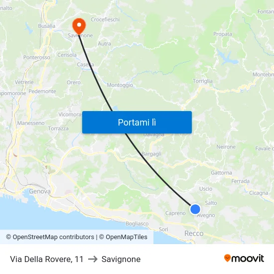 Via Della Rovere, 11 to Savignone map