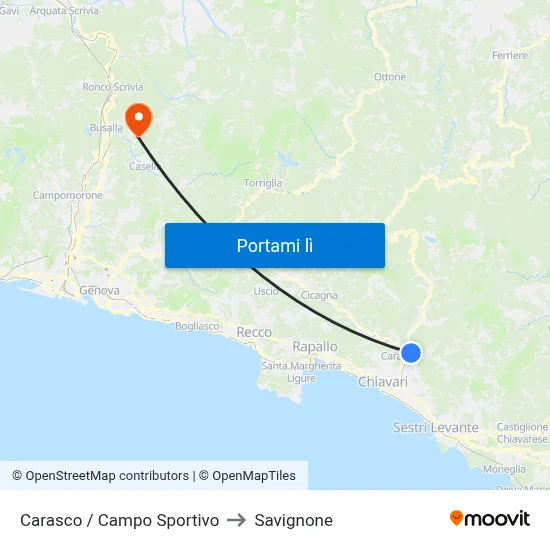 Carasco / Campo Sportivo to Savignone map