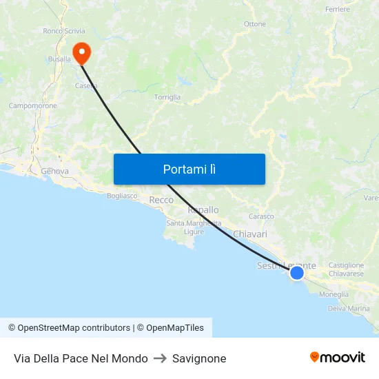 Via Della Pace Nel Mondo to Savignone map