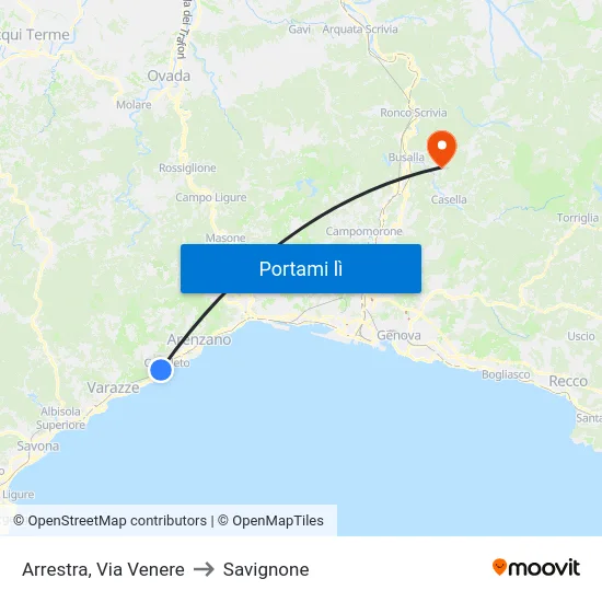 Arrestra, Via Venere to Savignone map