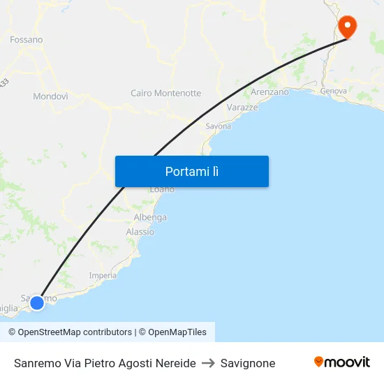 Sanremo Via Pietro Agosti Nereide to Savignone map