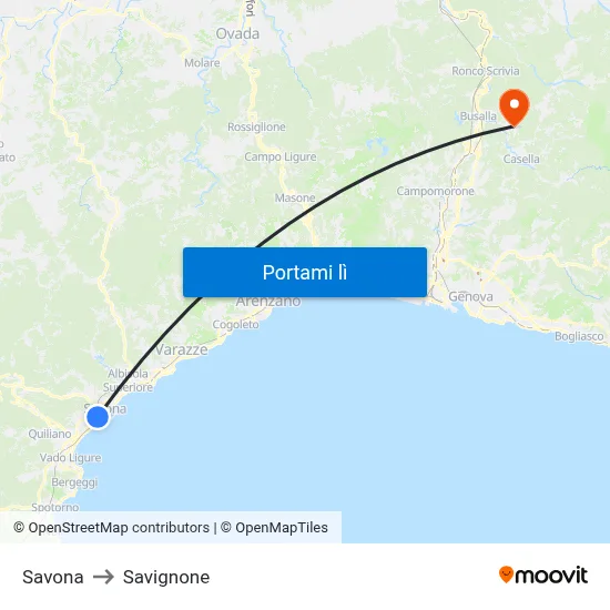Savona to Savignone map