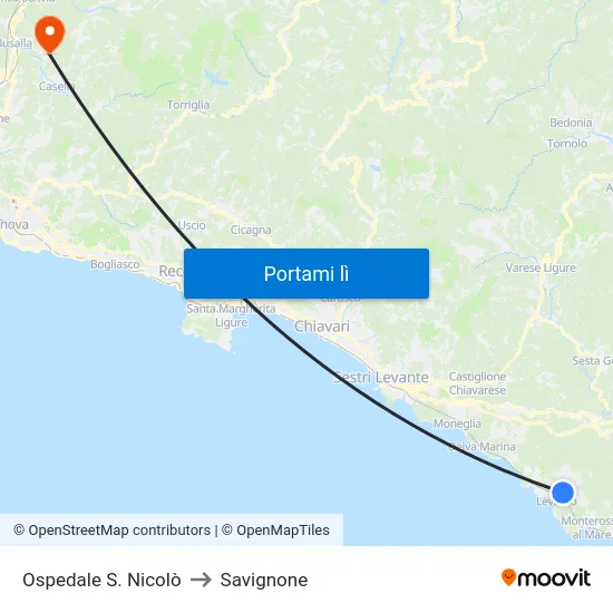 Ospedale S. Nicolò to Savignone map