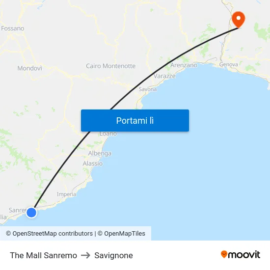 The Mall Sanremo to Savignone map