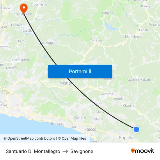 Santuario Di Montallegro to Savignone map