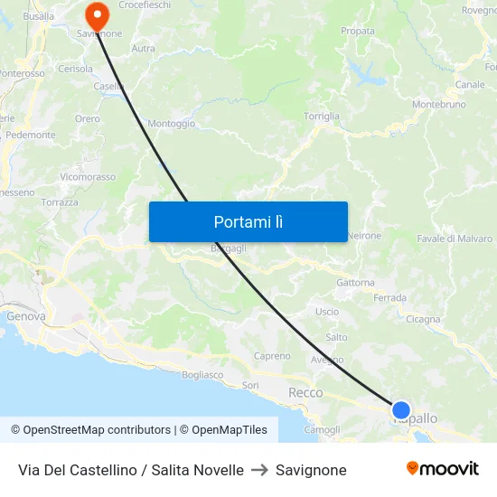 Via Del Castellino / Salita Novelle to Savignone map