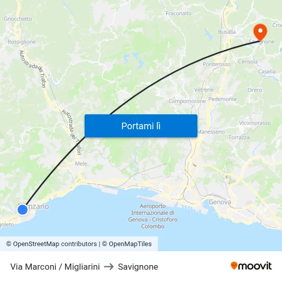 Via Marconi / Migliarini to Savignone map