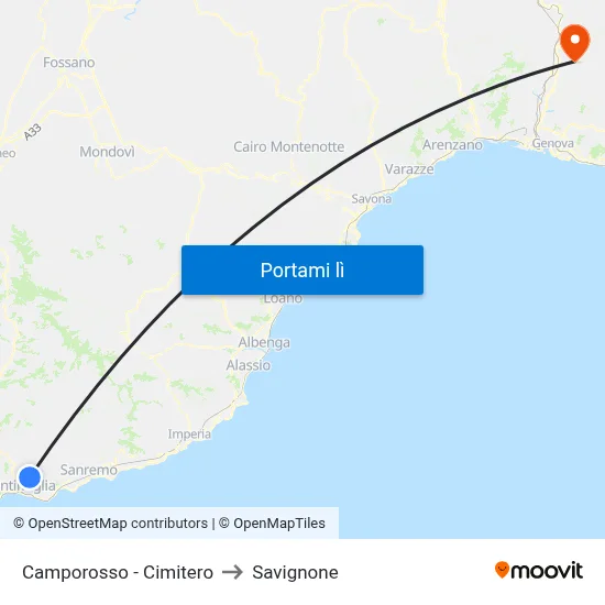 Camporosso - Cimitero to Savignone map