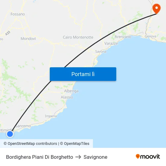Bordighera Piani Di Borghetto to Savignone map