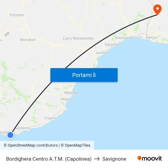 Bordighera Centro A.T.M. (Capolinea) to Savignone map