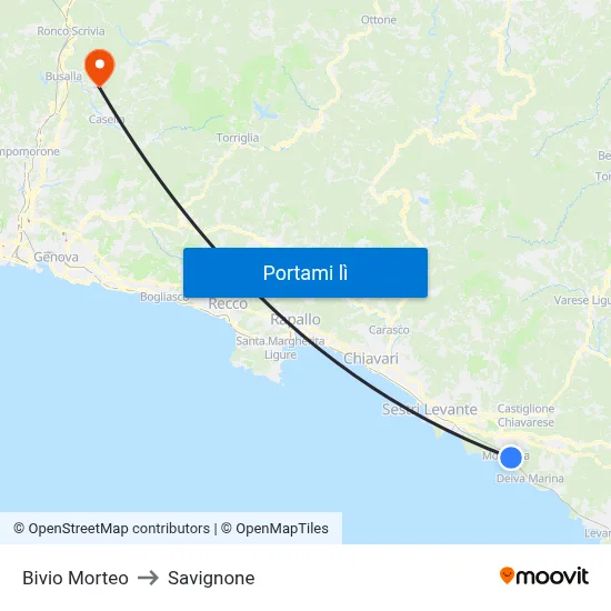 Bivio Morteo to Savignone map