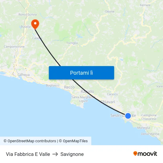 Via Fabbrica E Valle to Savignone map