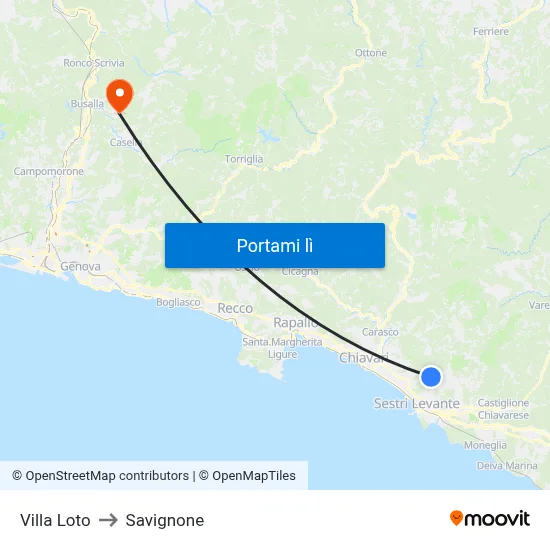 Villa Loto to Savignone map