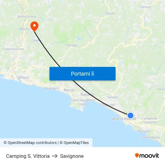 Camping S. Vittoria to Savignone map