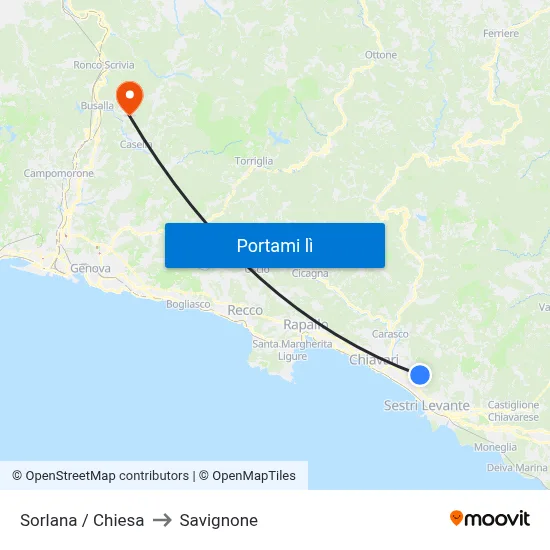 Sorlana / Chiesa to Savignone map
