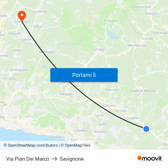 Via Pian Dei Manzi to Savignone map