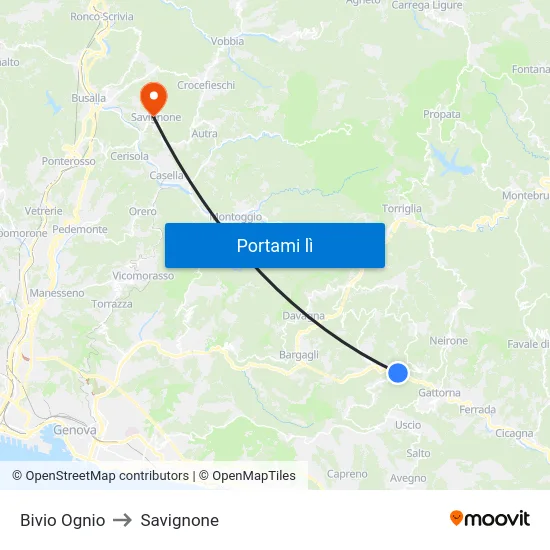 Bivio Ognio to Savignone map