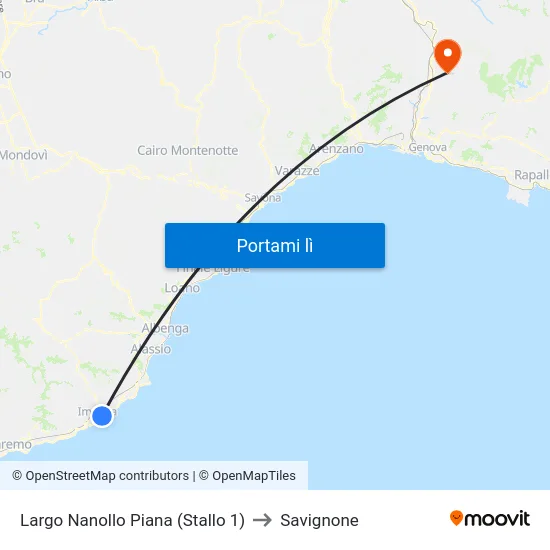 Largo Nanollo Piana (Stallo 1) to Savignone map